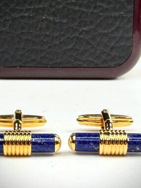 Vintage Dunhill Lapis Lazuli Gold Tone Bar Cufflinks SS316
